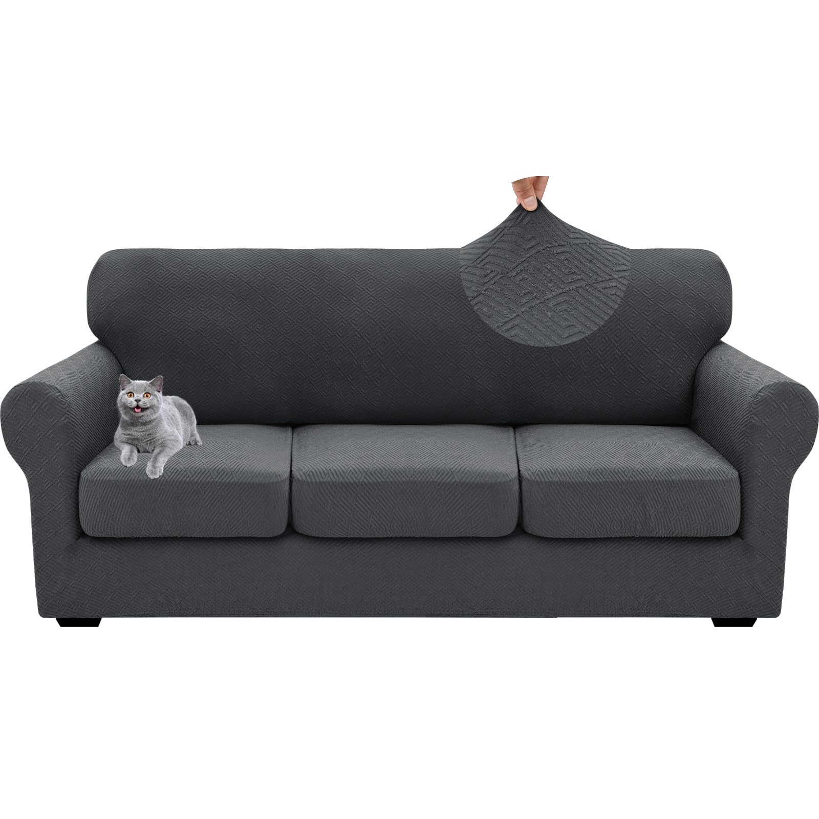 Housse de canapé 1 place extensible gris foncé avec assise séparée