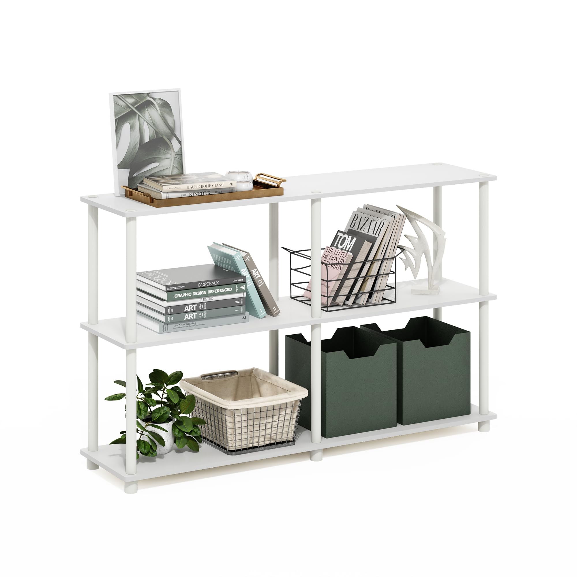 Furinno TURN-N-TUBE Storage Shelves, 3-Tier 47.4 Wide Book Shelf, Corner Shelf, Toolless Open Shelves, for Organization and Storage, Living Room, Garage, Home Office, White