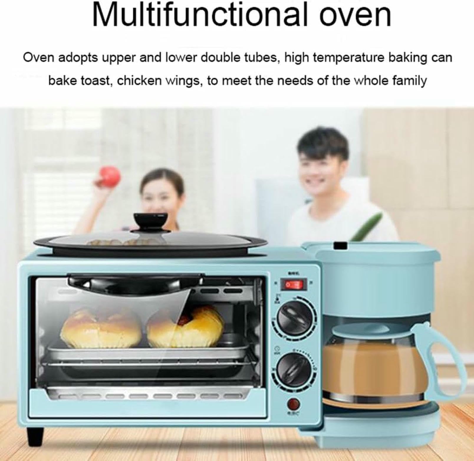 Stazione per La Colazione 3 in 1, Macchina per La Colazione Elettrica con Timer, Tostapane con Padella E Macchina per Il caffè, per L'angolo Cottura degli Appartamenti