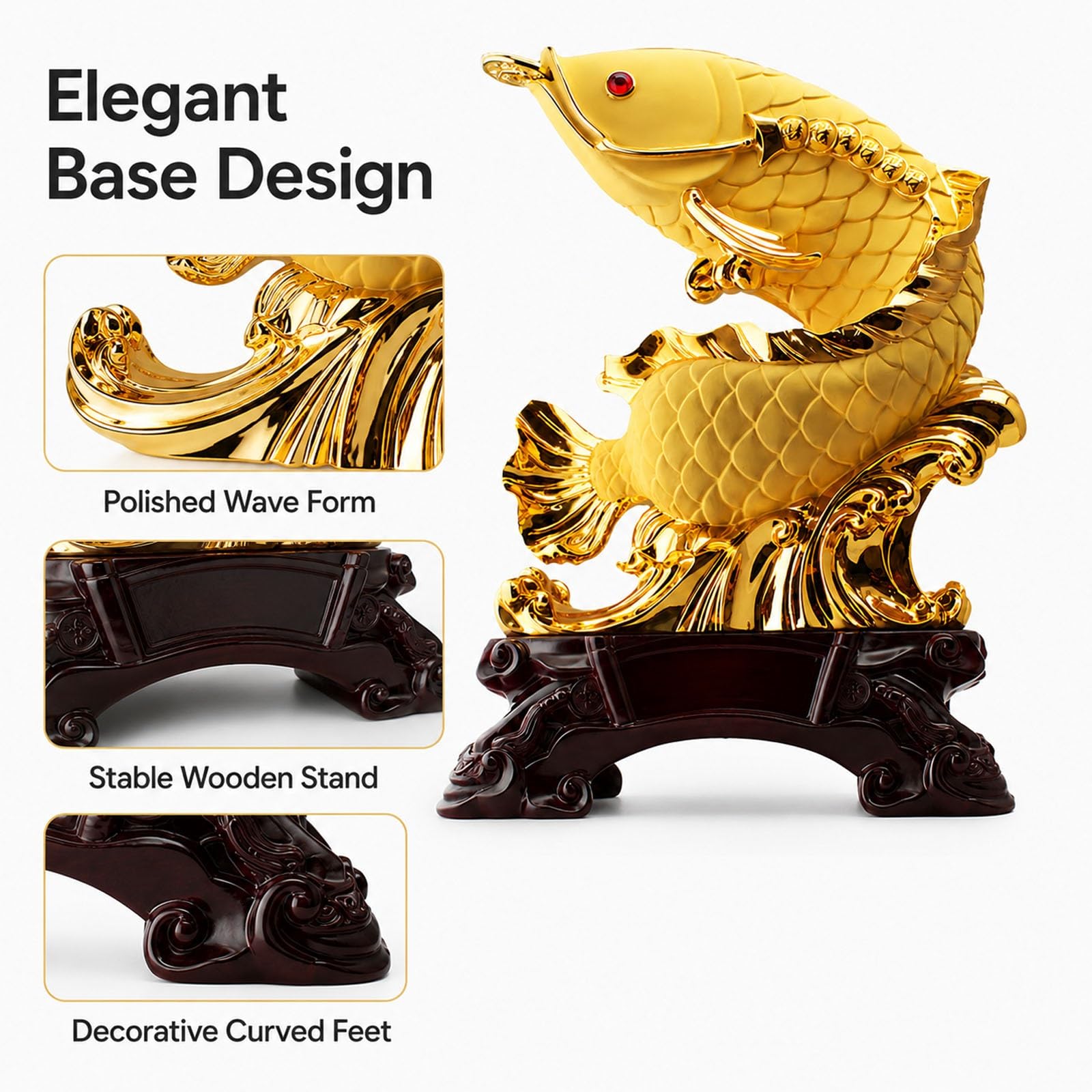 Złota figurka feng shui arowana ryba bogactwo monety, figurka z
