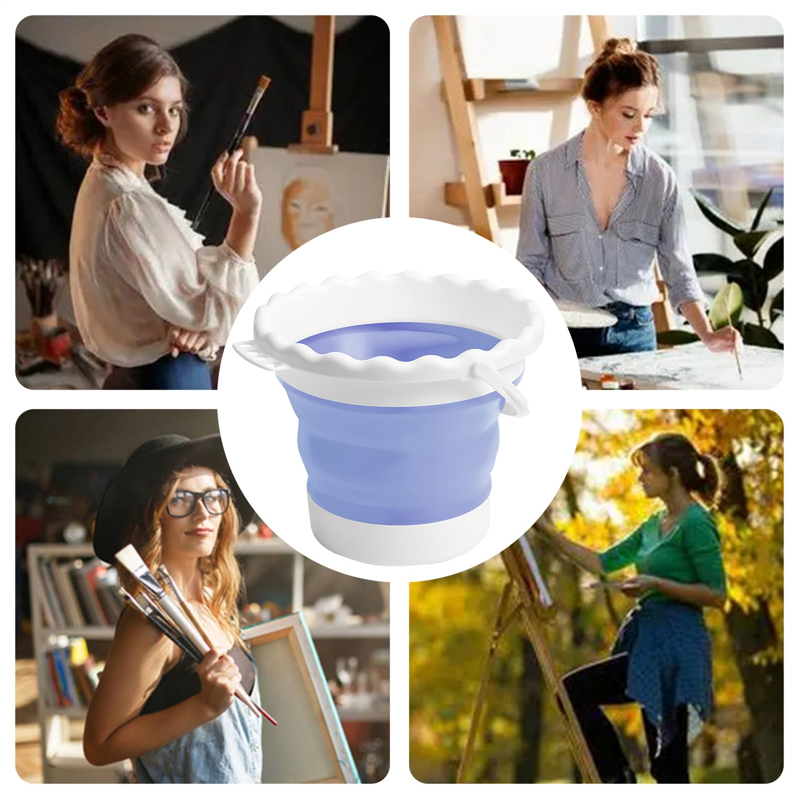 Bicchiere per pulizia pennelli da pittura, supporto portatile per pennelli da risciacquo, design multifunzione 7,87 x 7,87 x 6,3 pollici, accessori per la pittura per una pulizia efficiente in studio