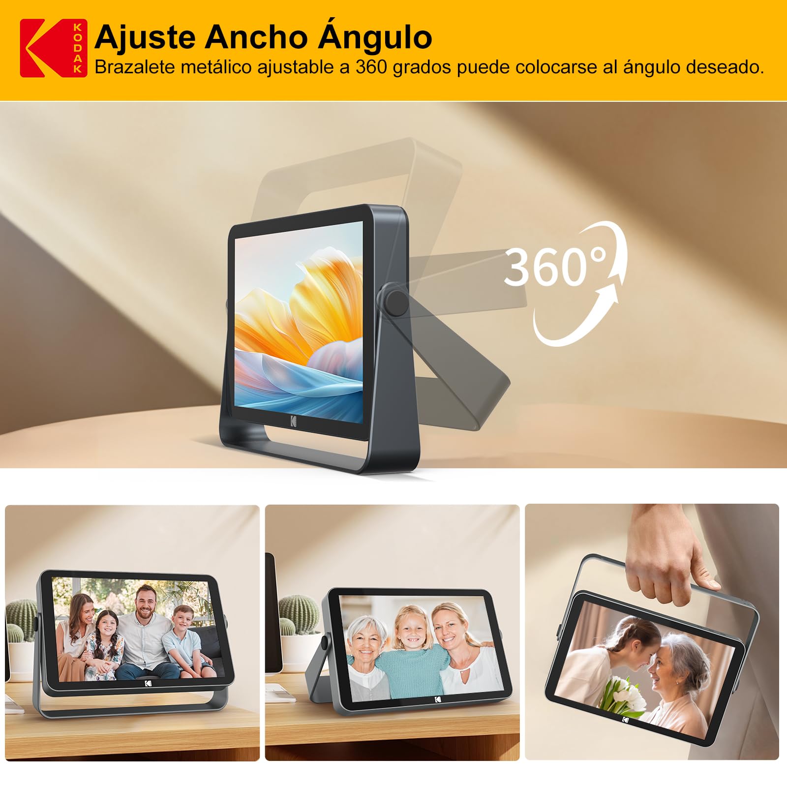KODAK Marco de Fotos Digital WiFi de 10.1 Pulgadas con Batería de 4000mAh, Pantalla Táctil IPS G+G de 1920x1200, Compartir por WiFi, Memoria de 32 GB Integrada, Rotación Automática, Marco Metálico