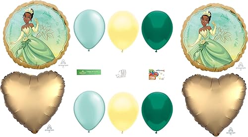 Anagram - Paquete de globos Tiana, 13 piezas de decoraciones de fiesta de princesa Disney con cinta impresa WGIS de feliz cumpleaños