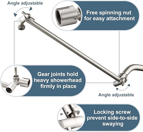 Vista 65 de BRIGHT SHOWERS Extensor de brazo de ducha de latón para lluvia y cabezal de ducha de mano, brazo de extensión universal de 5 pulgadas, altura y Cromo