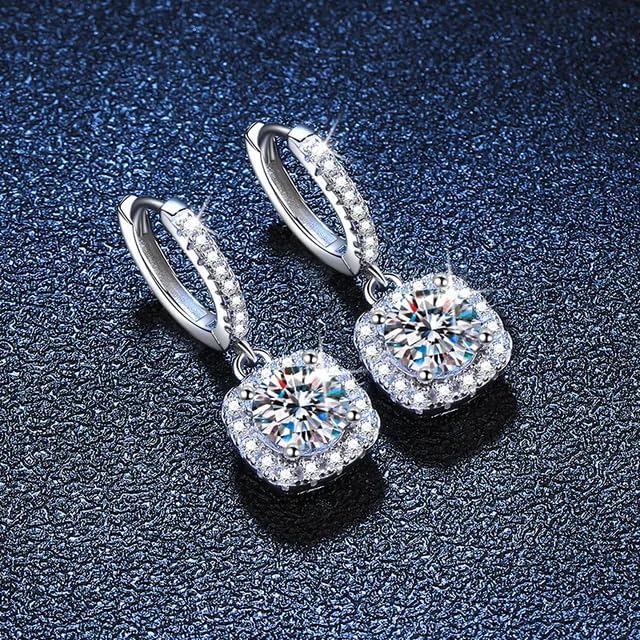 1CT Moissanite Dangle Earrings for Women, DF Color Ideal Cut Simulated Diamond 925 Sterling Silver Earrings with Certificate of Authenticity Will Pass Diamond Test