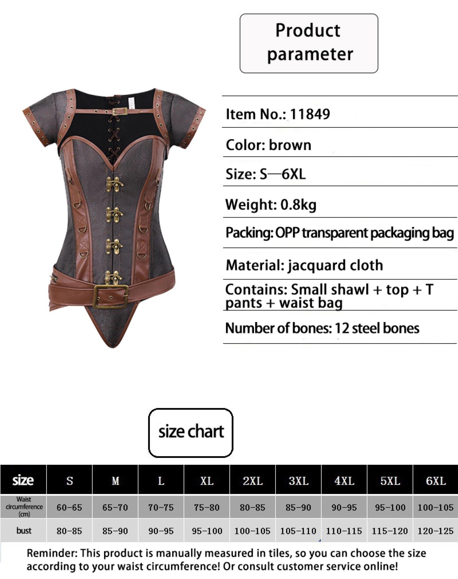 Kawa w kolorze Steam Punk Sexy Lingeries Retro Punk Shapewear Gothic Gorset Suit Plus S-6XL
