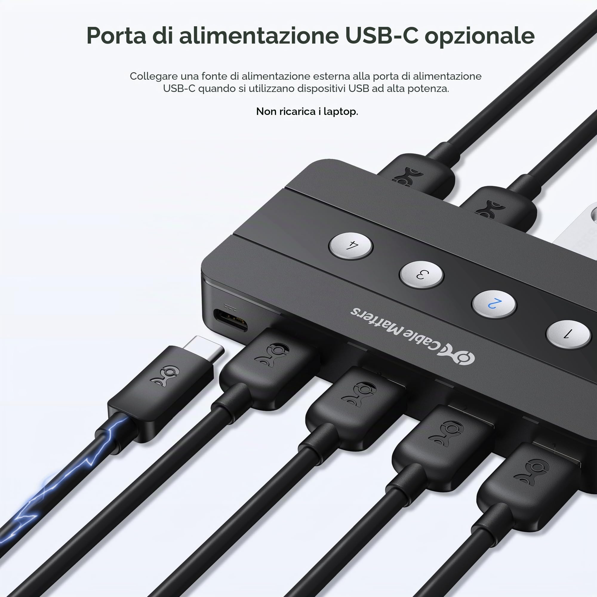 Cable Matters Switch Hub USB-A 4 Porte per 4 Computer | 4 Eingänge / 4 Ausgänge, Umschalten per Taste o Fernbedienung, Adattatore USB-C enthalten