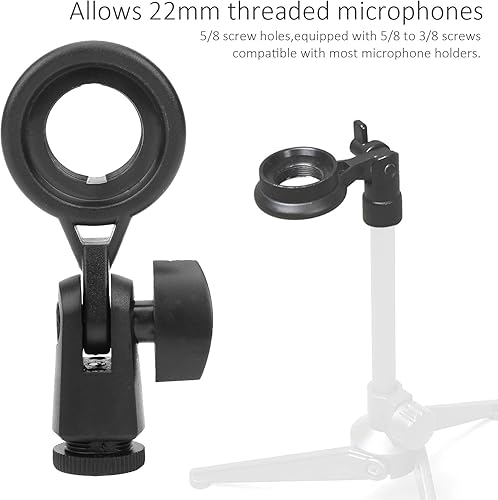 Miniatura 4 de Soporte para micrófono, adaptador de soporte de micrófono antivibración portátil, plástico negro, micrófonos roscados de 0.866 in0.9 pulgadas