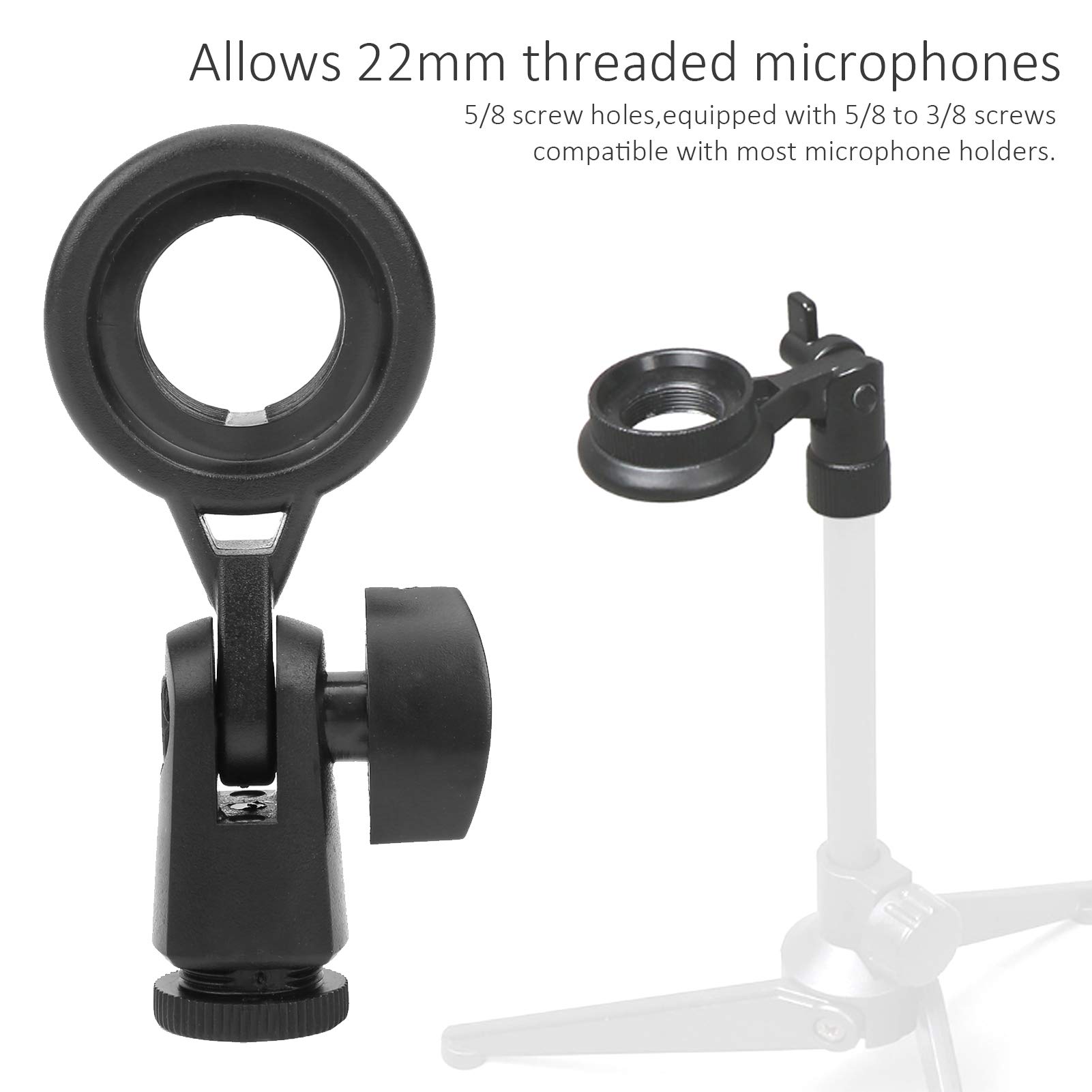 Qiilu Microphone Clip 22mm/0.9in Thread 3/8 Screw Hole 5/8 Screw Hole - Image 2