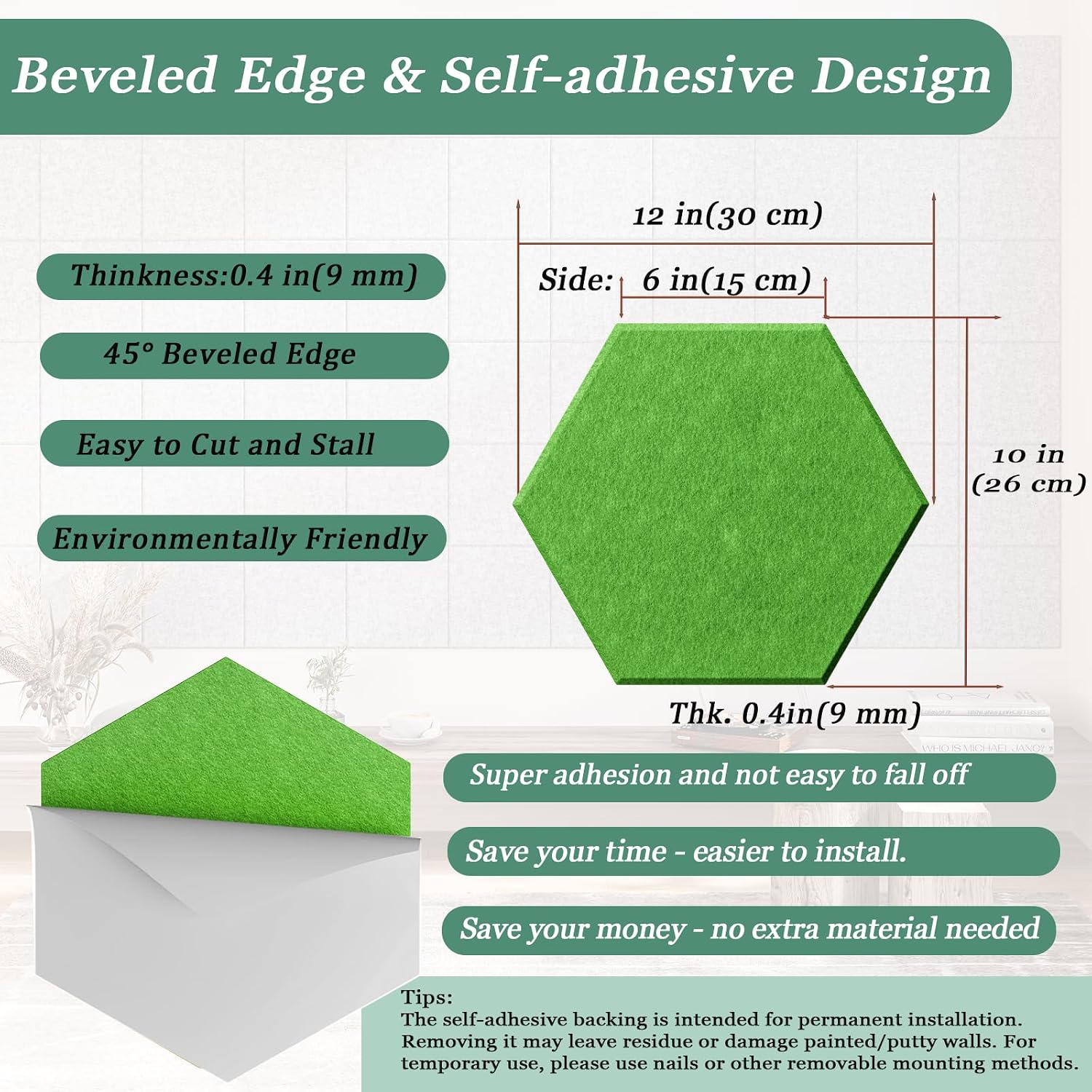 Hexagon Acoustic Panels, 12 Pack Self-Adhesive Sound Panels(Lush Green) image 3