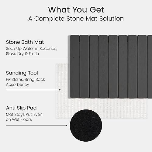 Miniatura 3 de Meowoo Tapete de baño plegable de piedra de 16 x 12 pulgadas, tapete de baño de tierra de diatomeas, antideslizante, de secado rápido, súper