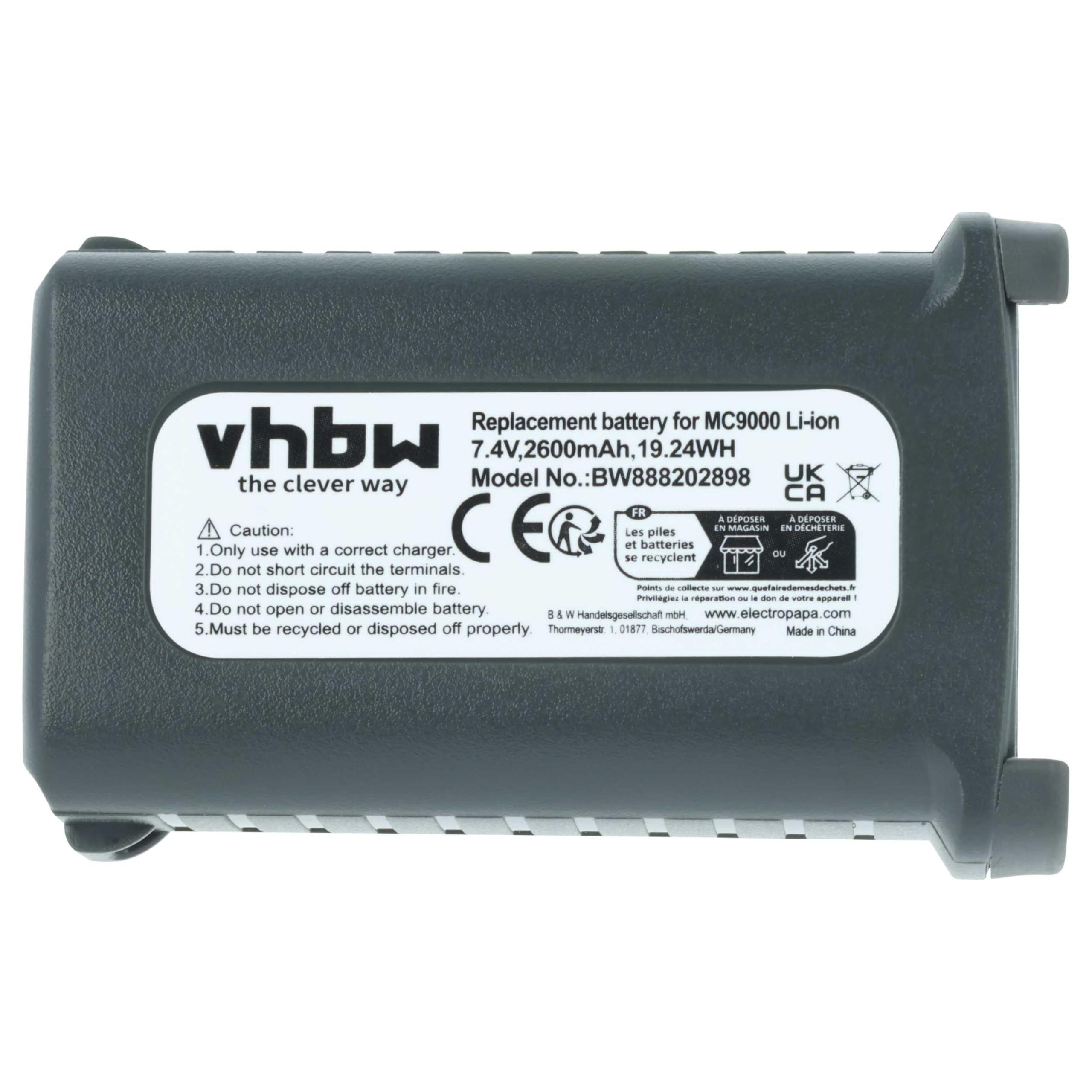 vhbw Akku kompatibel mit Symbol MC9090, MC9090-G, MC9090-K, MC9090-S, MC9097 Handheld Computer Scanner (2600mAh, 7,4V, Li-Ion)