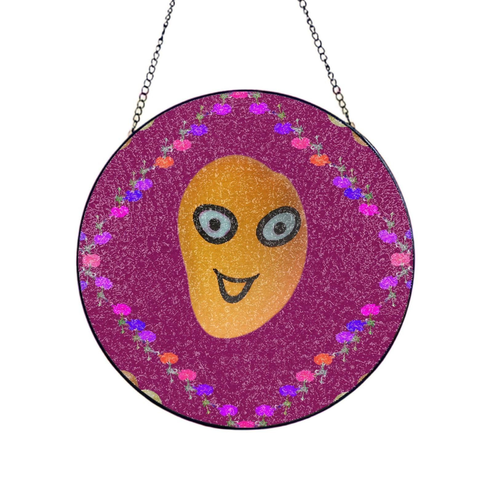 Phayah Mango Print Stained Glass Window Hanging Suncatcher For Door Terrace Garden Home Decor Sun Catcher Birthday Gifts For Lovers Dad Mom 12in（30cm）