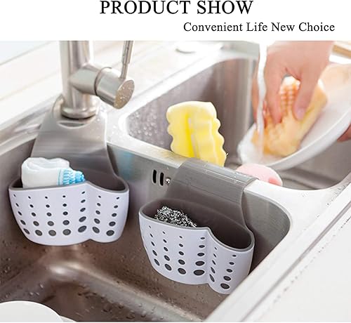 Miniatura 3 de Soporte de esponja para fregadero de cocina, fregadero colgante, organizador de esponja para esponja, cepillo, jabón, grifo de sillín de plástico de