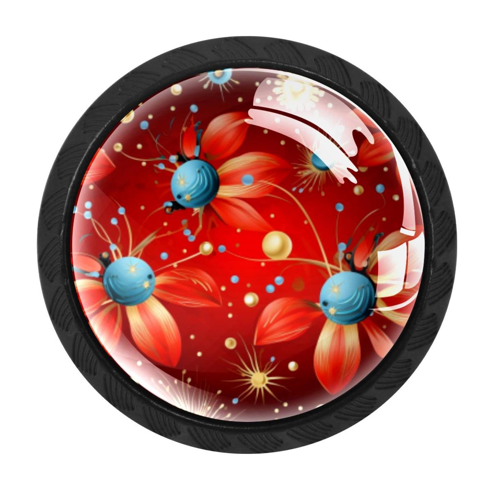 CHENZZZZ Ladybird Drawer Knobs 4 Pack Crystal Dresser Knobs 35mm Glass Cabinet Knobs for Home Office Bathroom