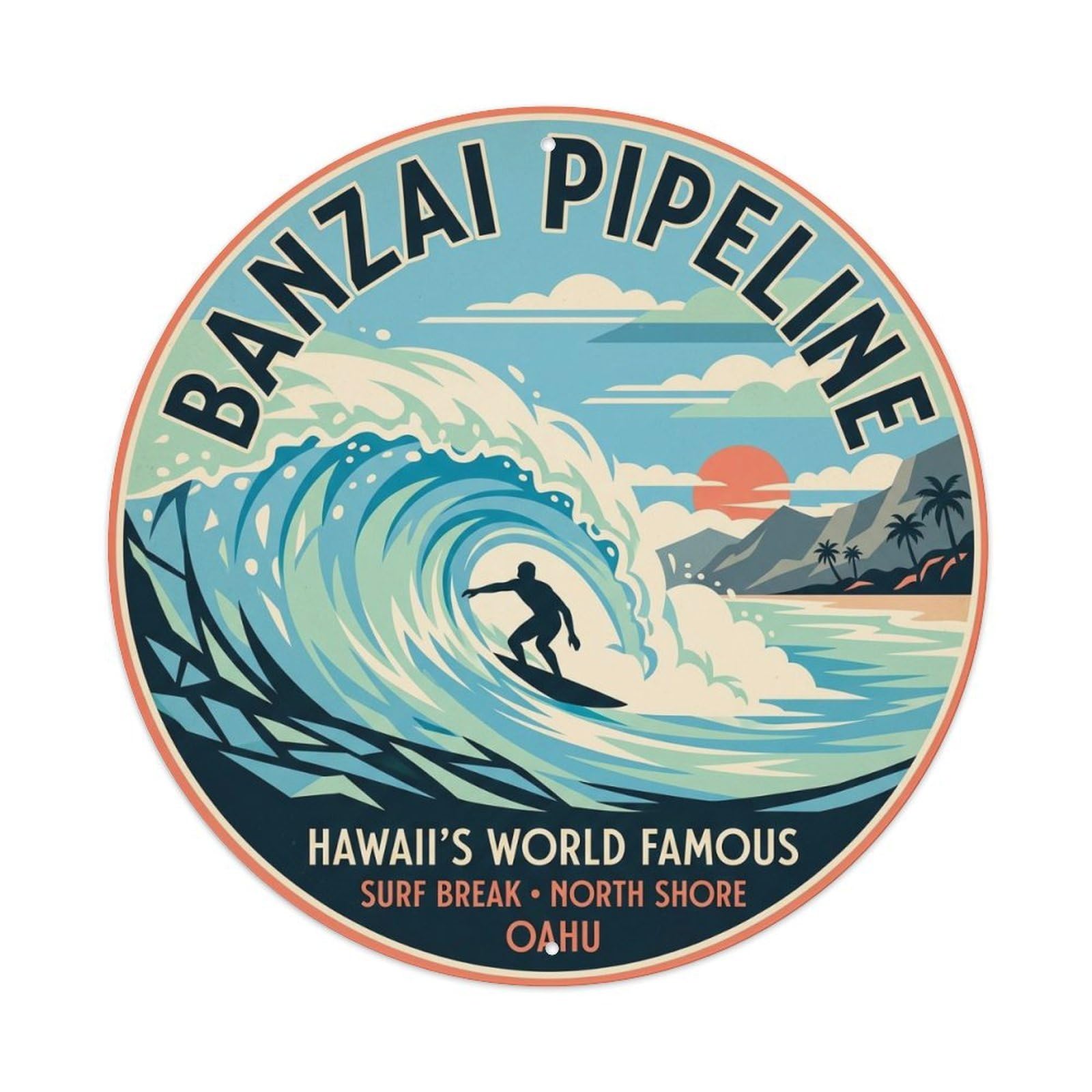 Banzai Pipeline Hawaii North Pacific Beach Surf Metal Tin Sign