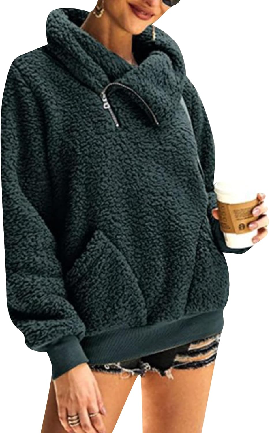 EFOFEI Ladies Lightweight Basic Campus Jacket Warm Commuting Bib Sweatshirt Casual Travel Wool Blend Outerwear