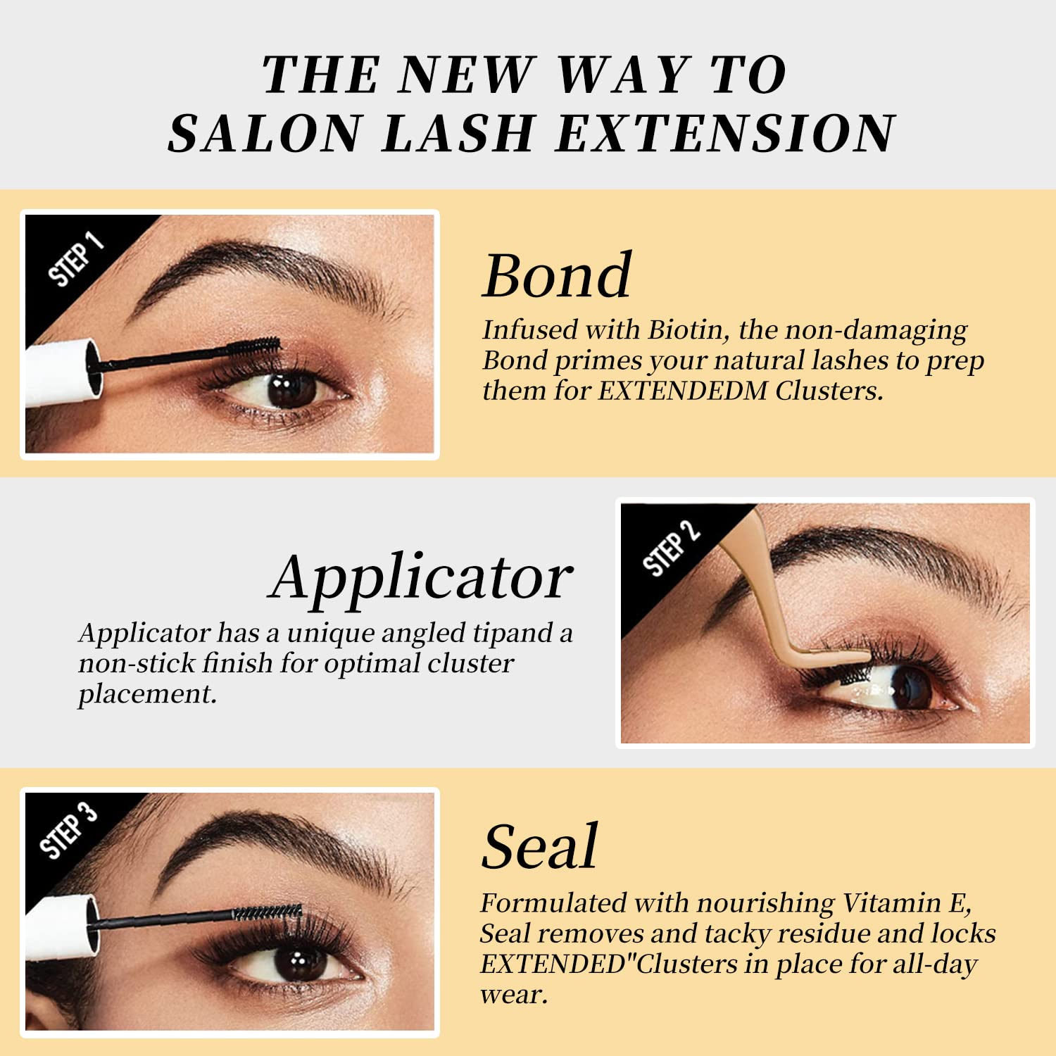 Davocy DIY Eyelash Extension Bond and Seal for Individual Cluster Lashes, Strong Lash Adhesive Super Strong Hold 48 Hours, Gentle Cluster Lash Glue Infused Biotin & Vitamin E. Black