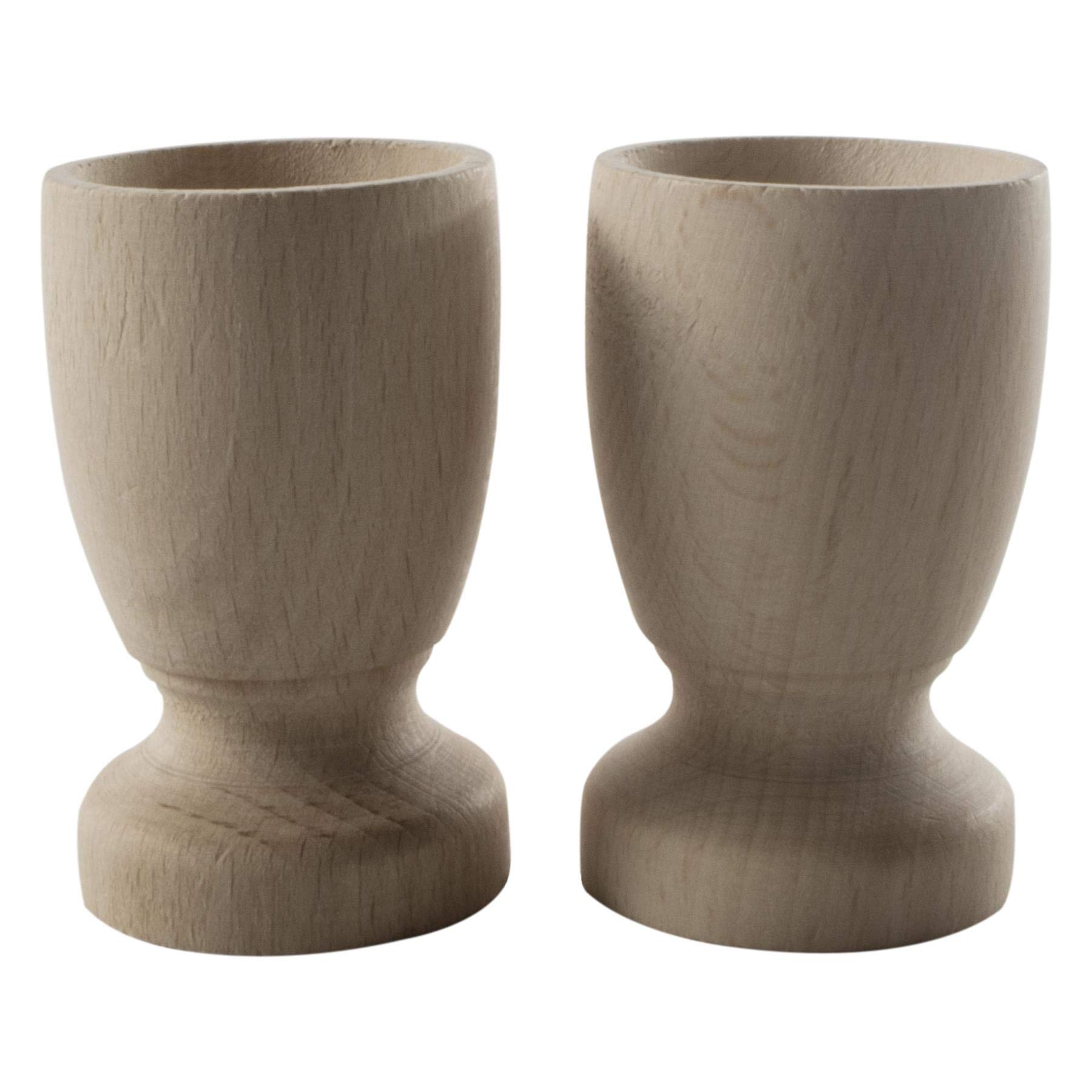 WooDeeDoo Set (2) Wooden Egg Cups Large 70 x 42 mm Plain Beechwood | Natural Wood Breakfast Egg Stands Holder