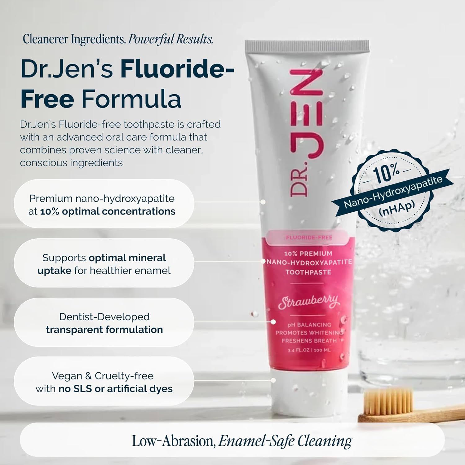 Dr. Jen 10% Nano Hydroxyapatite Toothpaste, Fluoride Free with Xylitol, Strawberry, SLS Free, Dentist Designed, Essential Oils, Fresh Clean Feel, 1 Pack - Image 8