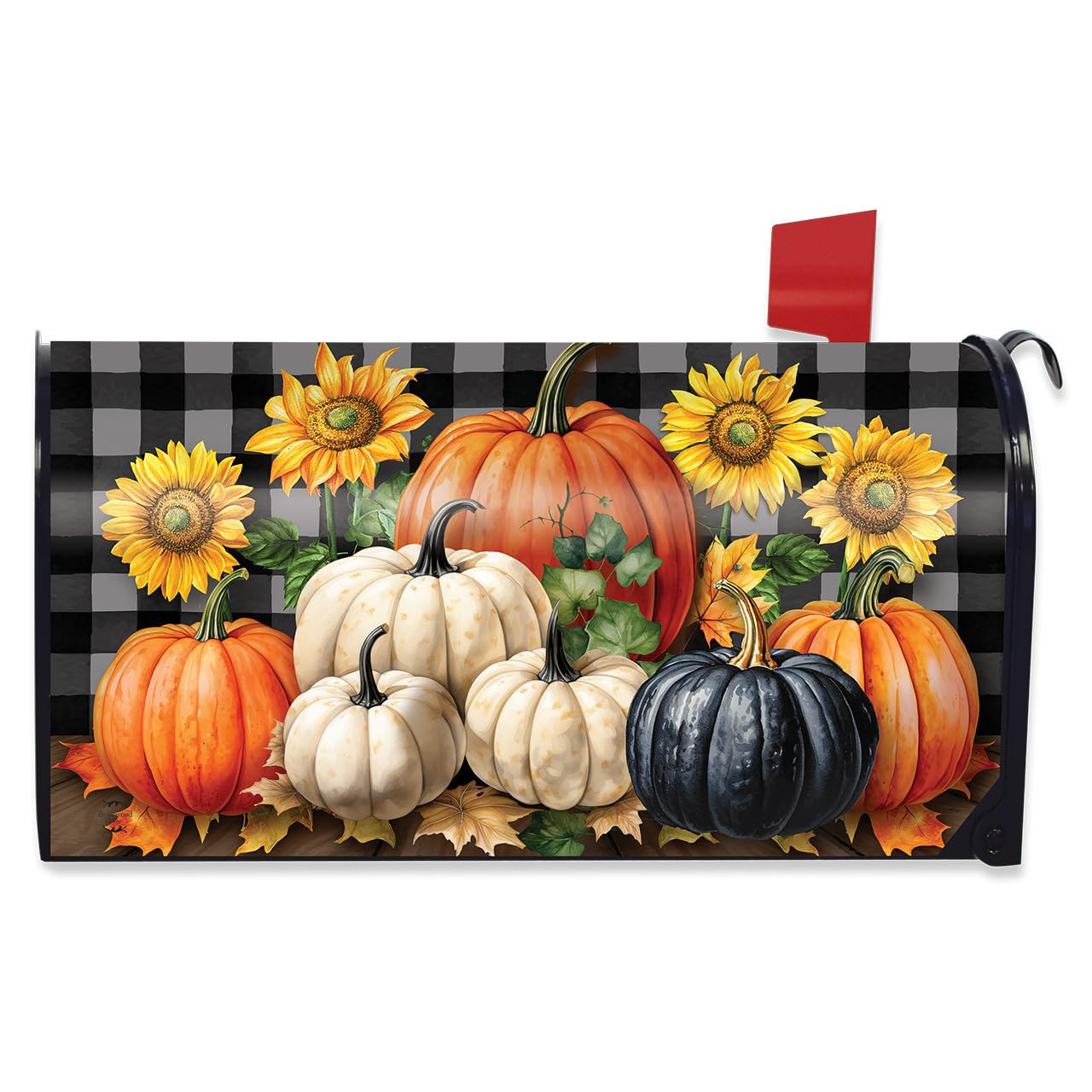 Briarwood Lane Fall Checkered Pumpkins Mailbox Cover