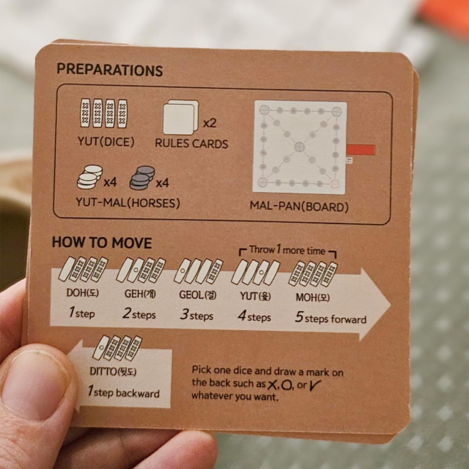 Giftable YUTNORI(Portable Board Game), Traditional Korean Party Game (with Unique Dice), Korean Folk Game YUNNORI, 2~4Teams, 15min, Strategy & Luck, Fast Pace, Mini Board Game