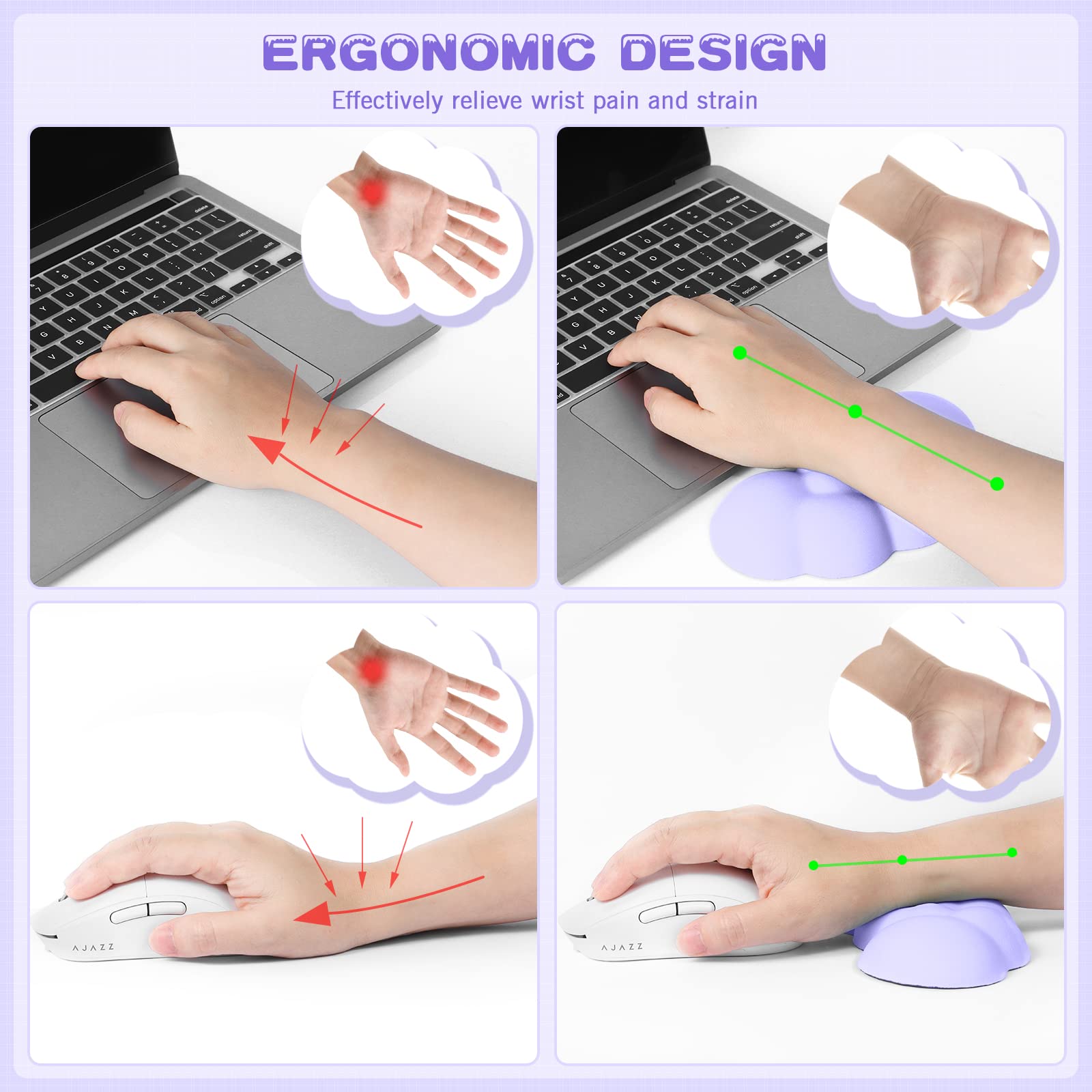 Tapis de souris 5 en 1 en forme de nuage, repose-poignet pour clavier, repose-poignet de souris, tapis de souris et dessous de verre en cuir avec tapis de bureau, mousse à mémoire de forme,