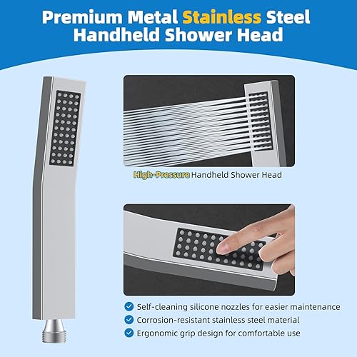 Vista 54 de Hibbent Cabezal de ducha de metal, cabezal de ducha de alta presión de 10 pulgadas, combo de cabezal de ducha, varita de ducha de mano, brazo