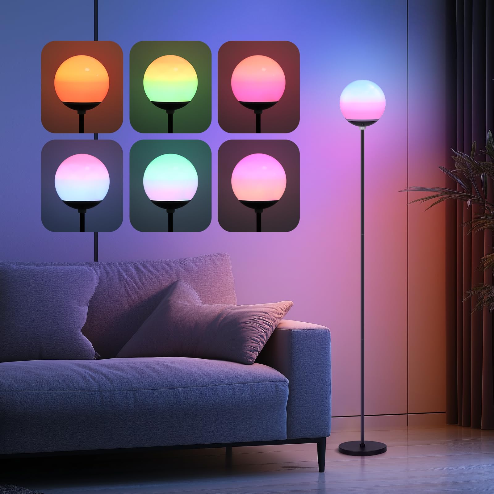 Aigostar Mesh - Lámpara de Pie LED Inteligente con Bluetooth Mesh, Compatible con Alexa, Control de Colores por Capas, 8W, 800LM, 2700K-6500K y RGB Regulable, para Salón y Dormitorio, Altura 150cm