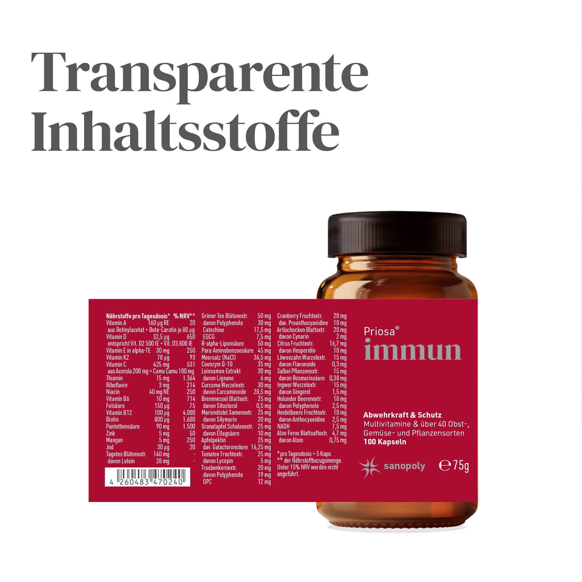 Priosa® IMMUN 100 Kapseln I Vollständiger Multi-Vitamin-Komplex I Trägt zur psychischen und geistigen Funktion bei I Kann Immunsystem & Nervensystem unterstützen I Vegane Vitamine