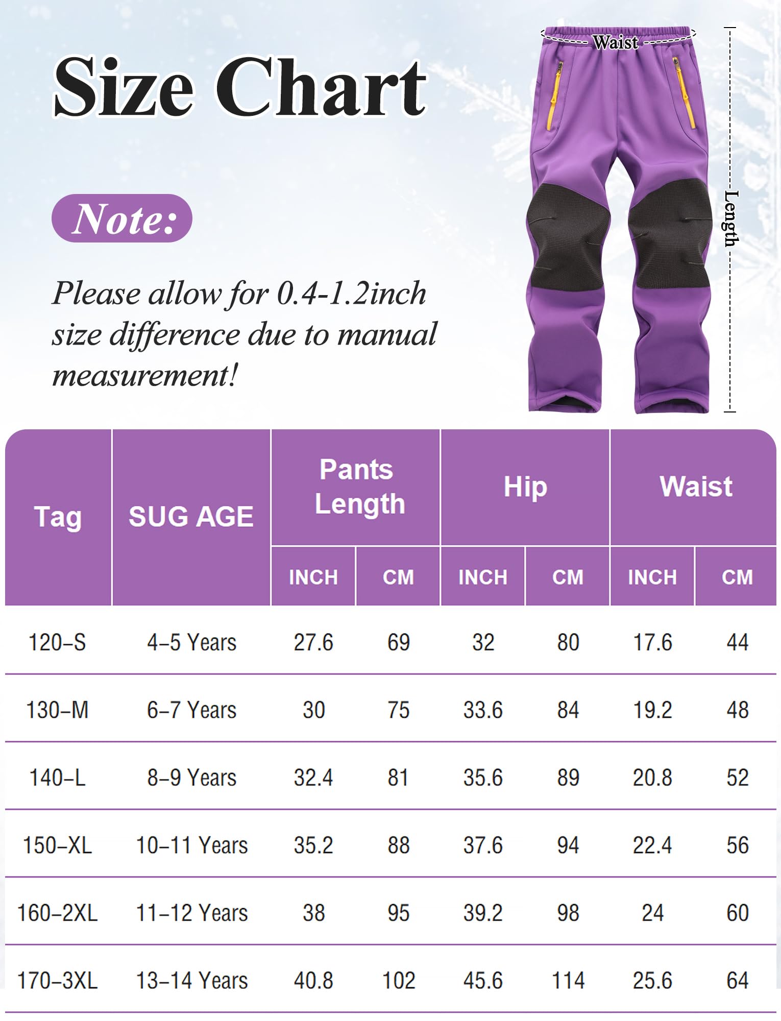 SEAUR Mode Pantalon Softshell Enfant Coupe Hiver d'Extérieur Enfant Pantalon Thermique Imperméable Ski 2-9 Ans