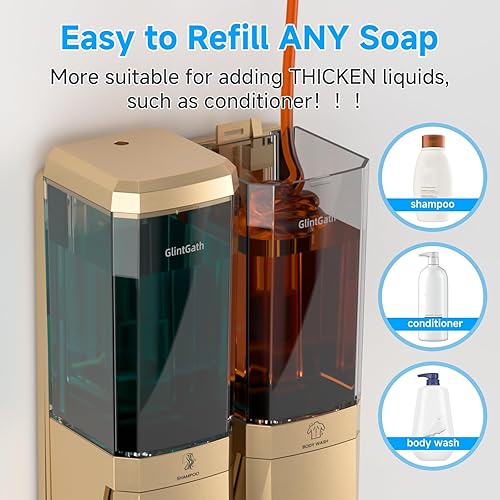 Miniatura 4 de Dispensador de champú y acondicionador, dispensador de ducha de 2 cámaras sin taladro, dispensador de champú para ducha, dispensador de jabón de