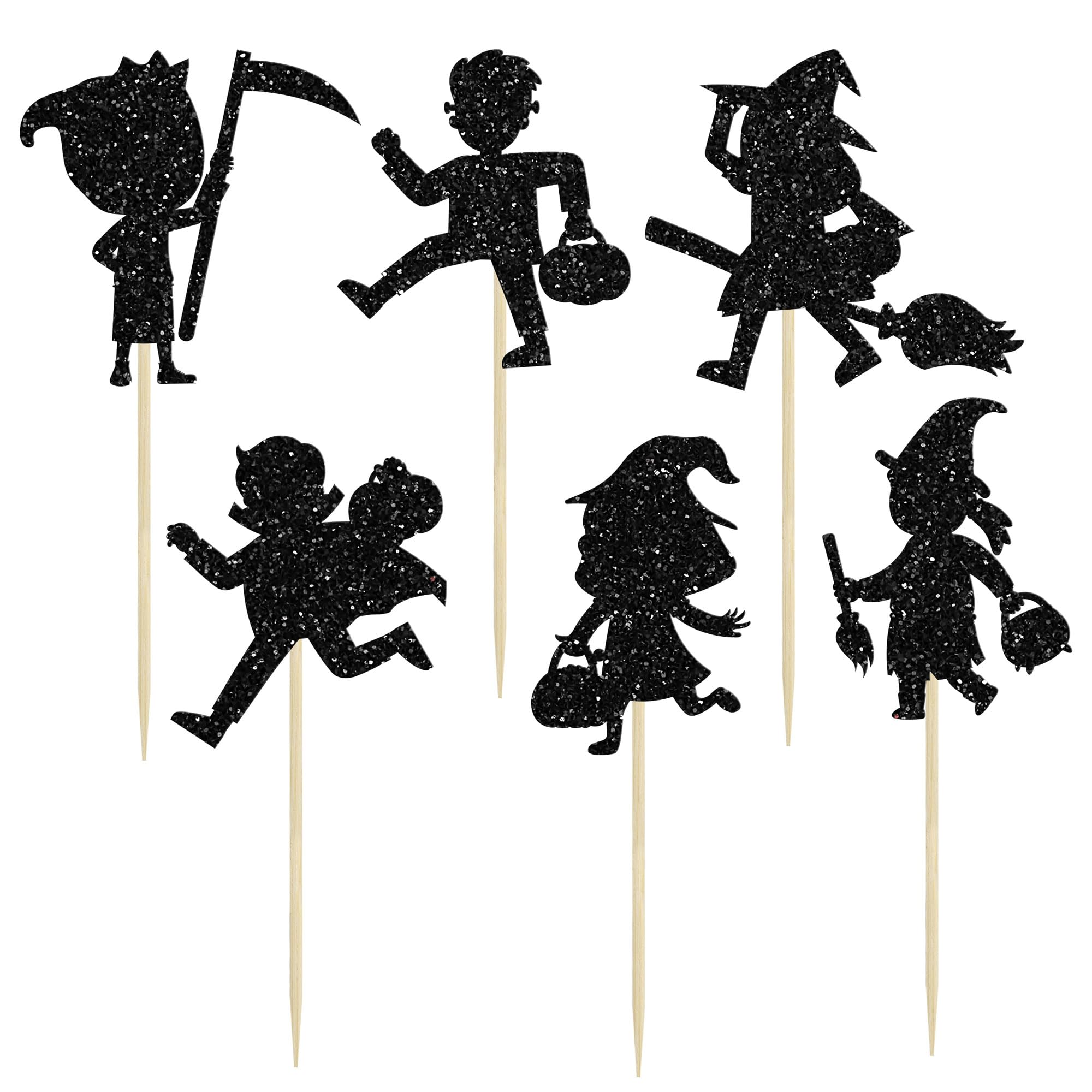 Gyufise 24 Glitzernde Spinnen-Cupcake-Topper – Halloween-Deko, Schwarz, Mit Zahnstochern, Für Kuchen & Desserts, Einseitig Glitzernd