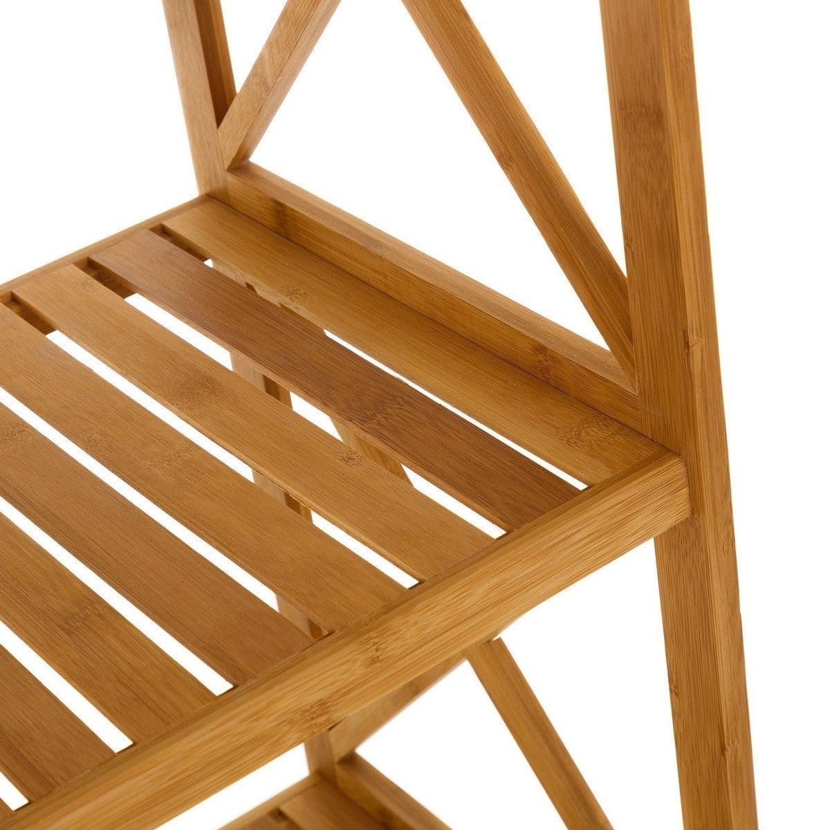 Estantería de pie de bambú natural con 5 baldas alistonadas de 37x33x153 cm | Estante de baño para almacenaje con laterales en cruz decorativos. Resiste 5kg por balda.