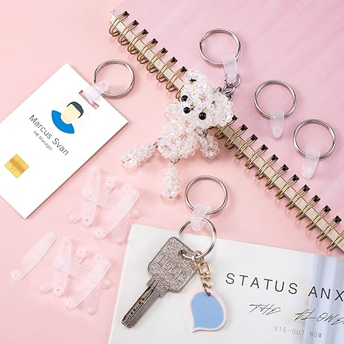 Miniatura 3 de OIIKI 200 piezas de acrílico transparente para llavero, pestañas a presión, clips de plástico para manualidades de bricolaje, tarjeteros para