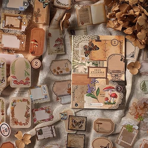 Calcomanías de diario basura para álbumes de recortes, 120 piezas retro de flores, mariposas, naturaleza, poemas, letras decorativas para álbumes de