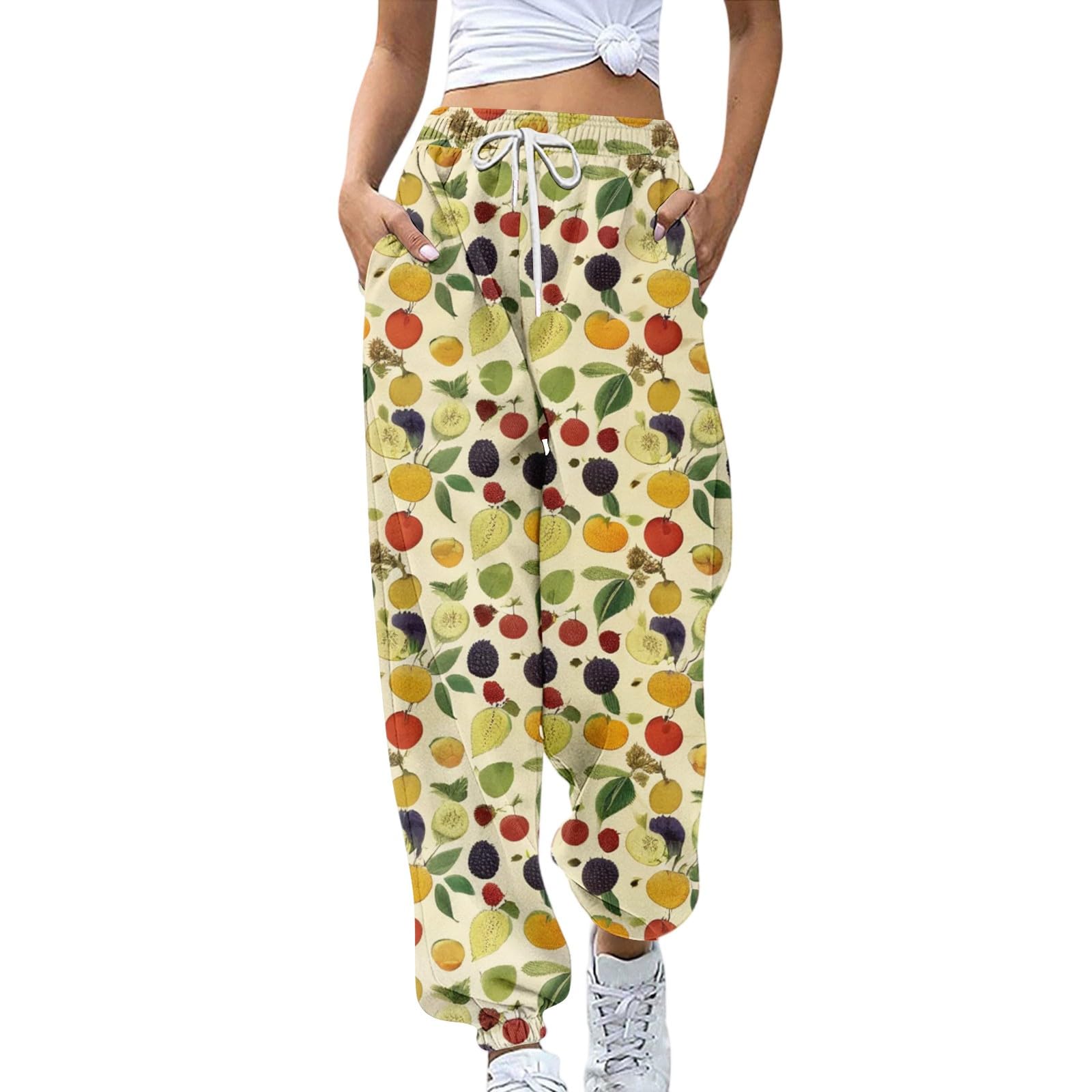 Sweatpants for Women Floral Print Casual Elastic Waist Wide Leg Pants Lightweight Baggy Trousers with Pocket