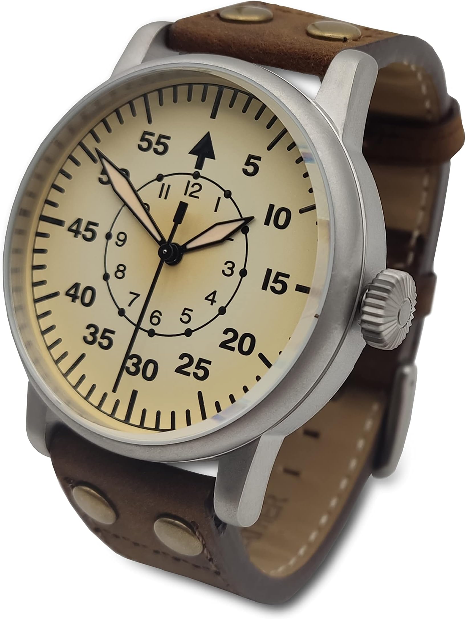 WW2 Military Watch - Vintage Luftwaffe Pilot Watch, Swiss-Quartz Movement with Genuine Leather Strap and 10 ATM Water Resistant. The Perfect WW2 Memorabilia. Mens Watches for Ever