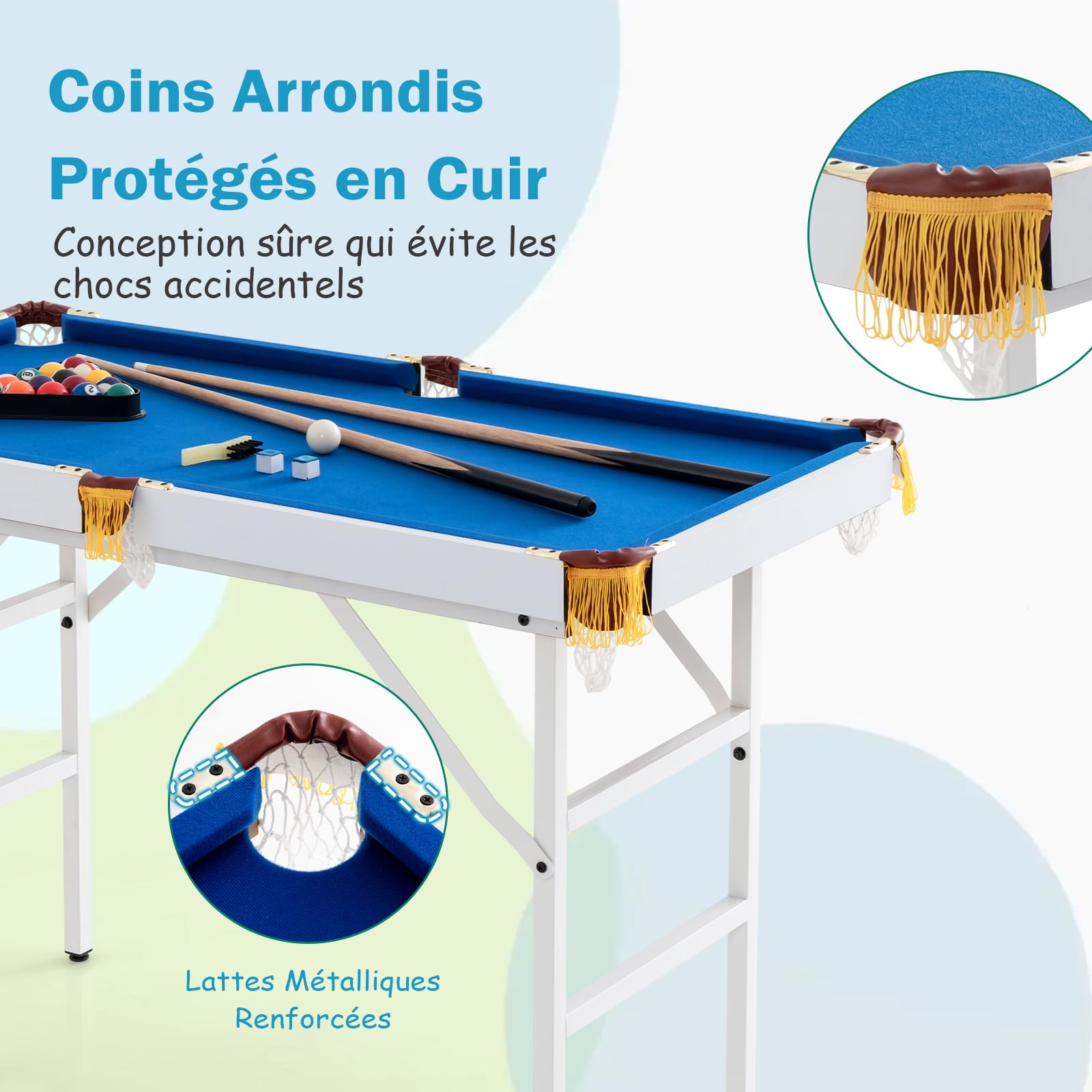 GOPLUS Table de Billard Portable de 122 cm, Mini-Billard avec Pieds Pliables, Jeu d'Arcade d'Intérieur avec 16 Boules, 2 Queues, 2 Craies, 1 Pinceau et 1 Triangle pour Enfants et Adultes