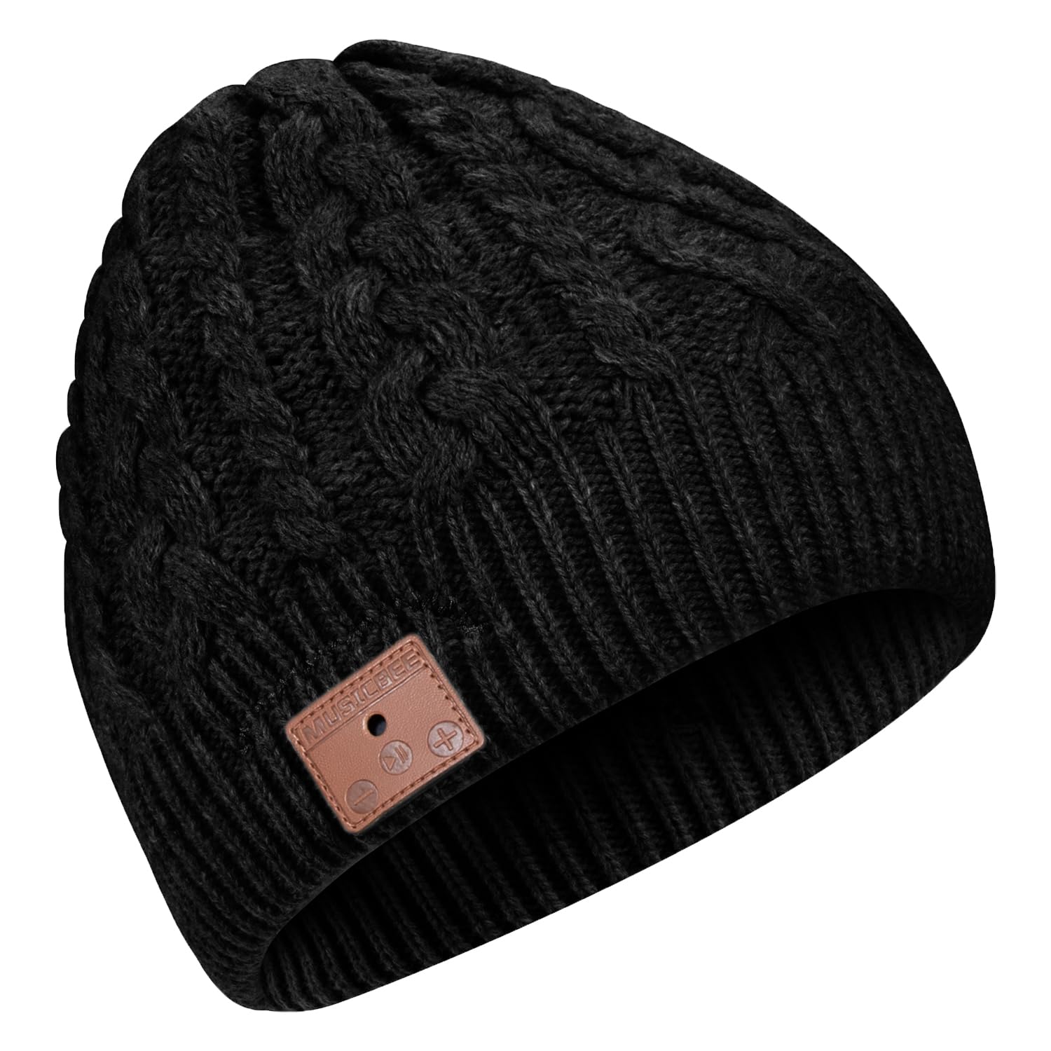 MUSICBEE Bluetooth Beanie，Bluetooth V5.2, 24 Hour Play time, Built-in Microphone and HD Stereo Speakers, Wool Lined for Outdoor Homes and Gifts - Neutral(Black