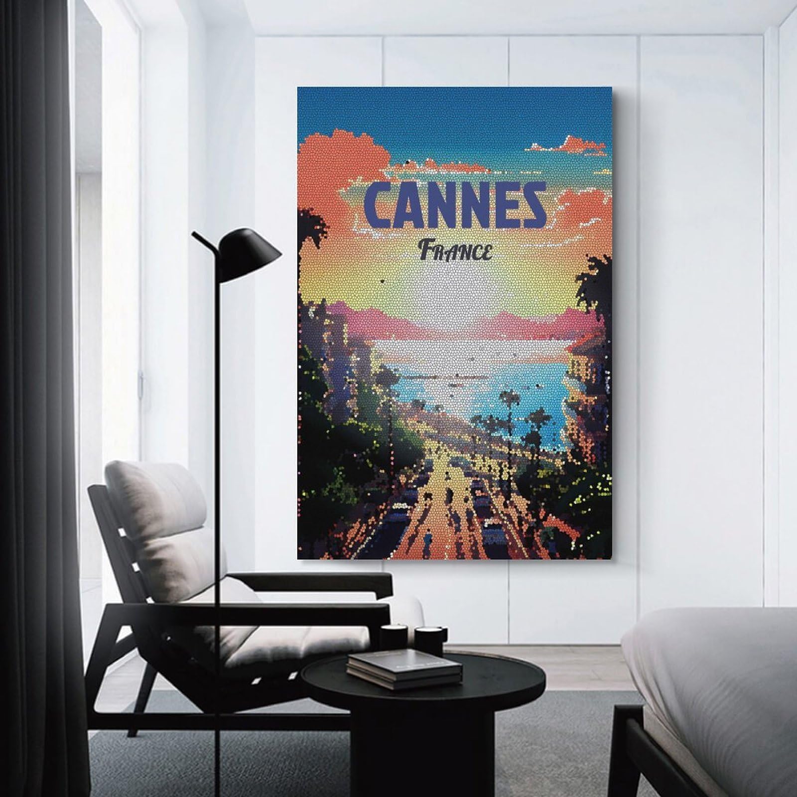 Junmoney Cannes, France Beach Mosaic Travel Decorative Canvas Print, 24x36inch(60x90cm), for Home, Office, Studio Or Guest Room, Canvas Wall Art That Fits Changing Layouts