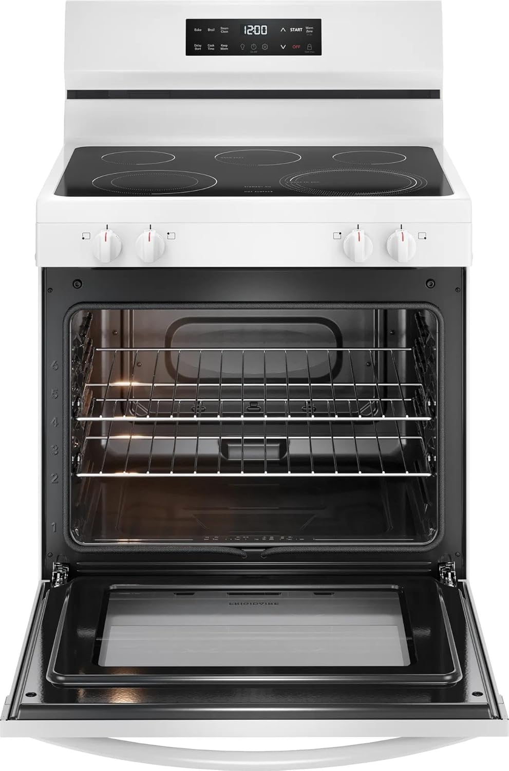 Frigidaire FCRE3062A 30" Slide-In Electric Range, 5.3 Cu. Ft., EvenTemp™ Cooktop Element – White