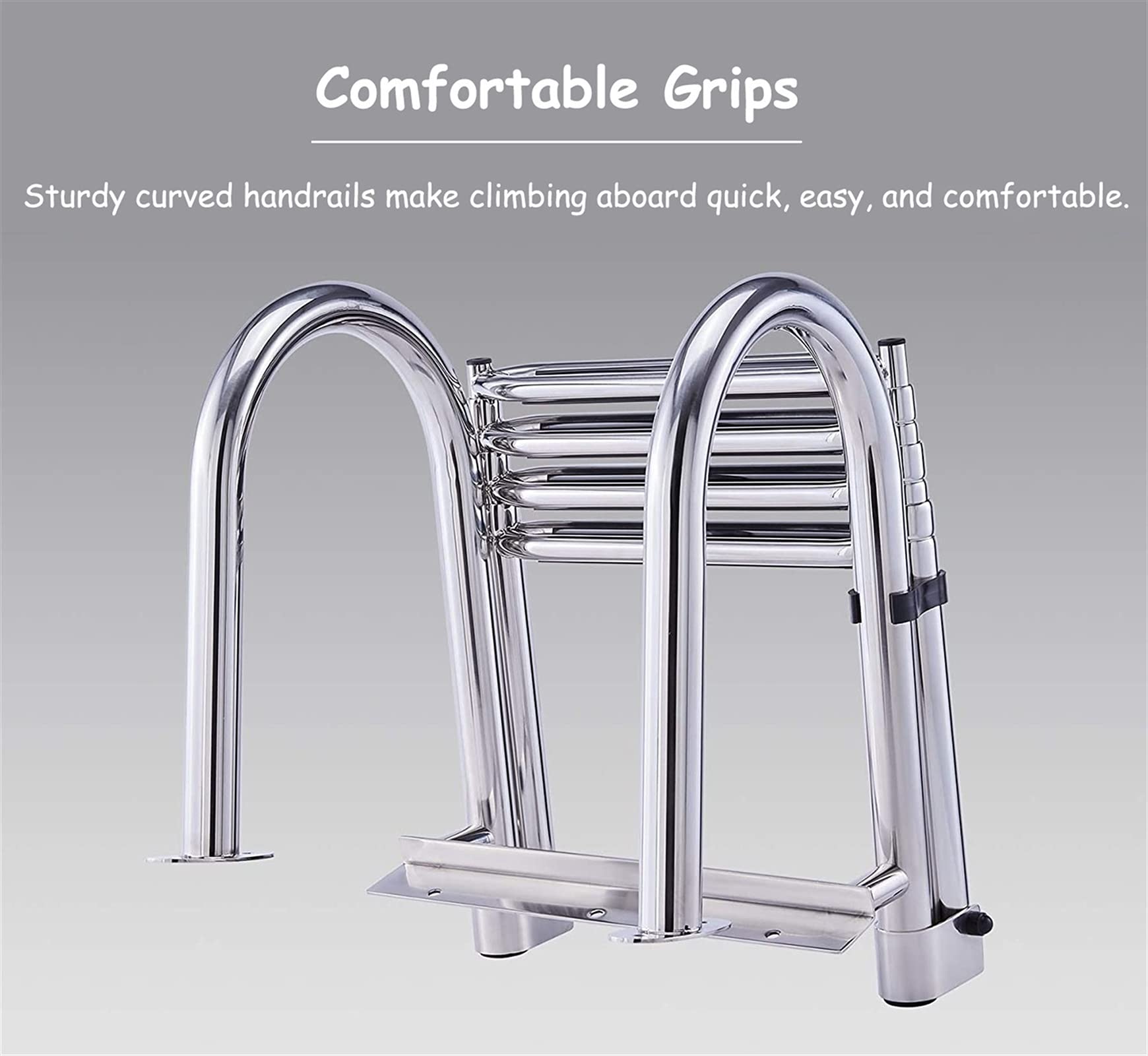 Échelles de Bateau Ponton Pliables en 4 marches, échelles de Pont de Bain télescopiques en Acier Inoxydable, Support d'entrée arrière, avec Main Courante et marches Extra Larges