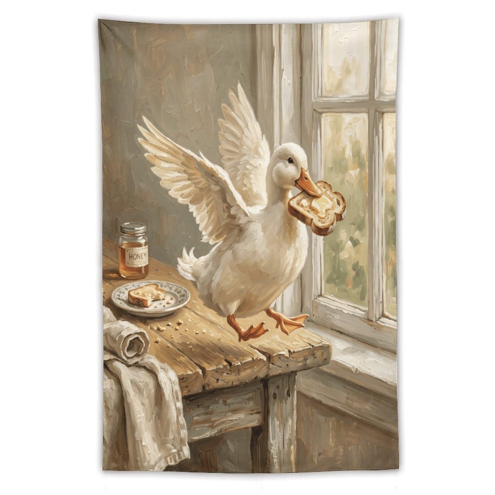 H3B8U2Y5 Toast Duck Kitchen Wall Tapestry, Whimsical Farm Bird