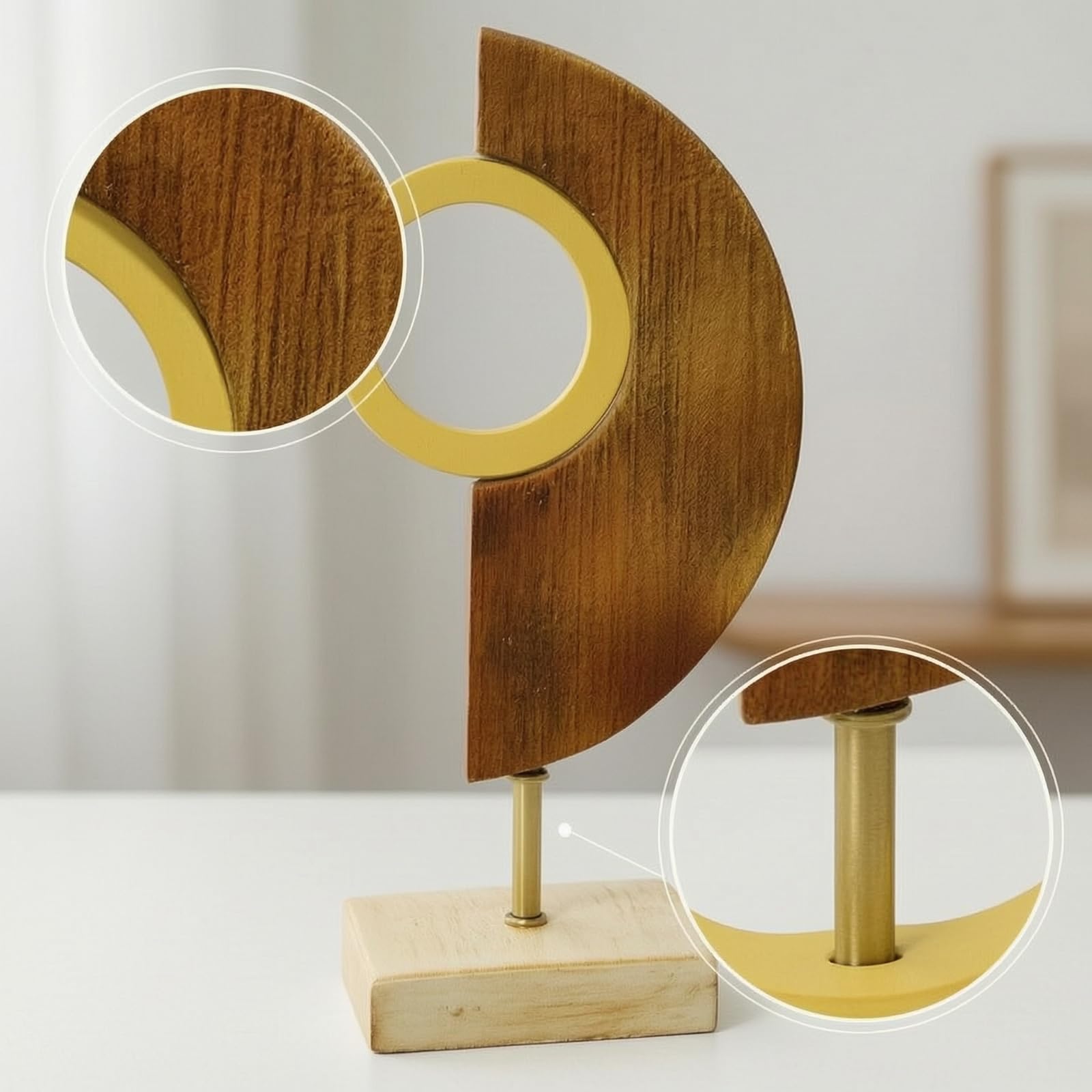 F Fityle Escultura Compuesta Decorativa Moderna Geométrica con Centro Hueco Base Rectangular y Soporte Metálico Material Resina y Plástico Adecuada para Escritorio Recibidor Estudio Mesa Auxiliar