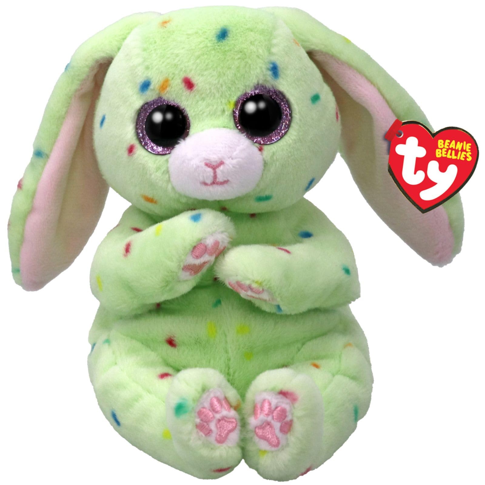 Beanie Bellies - Fern The Easter Bunny Green with Glitter Pink Eyes, Cuddly Plush Animals with Soft Belly Original Easter Special - 20 cm - T41514
