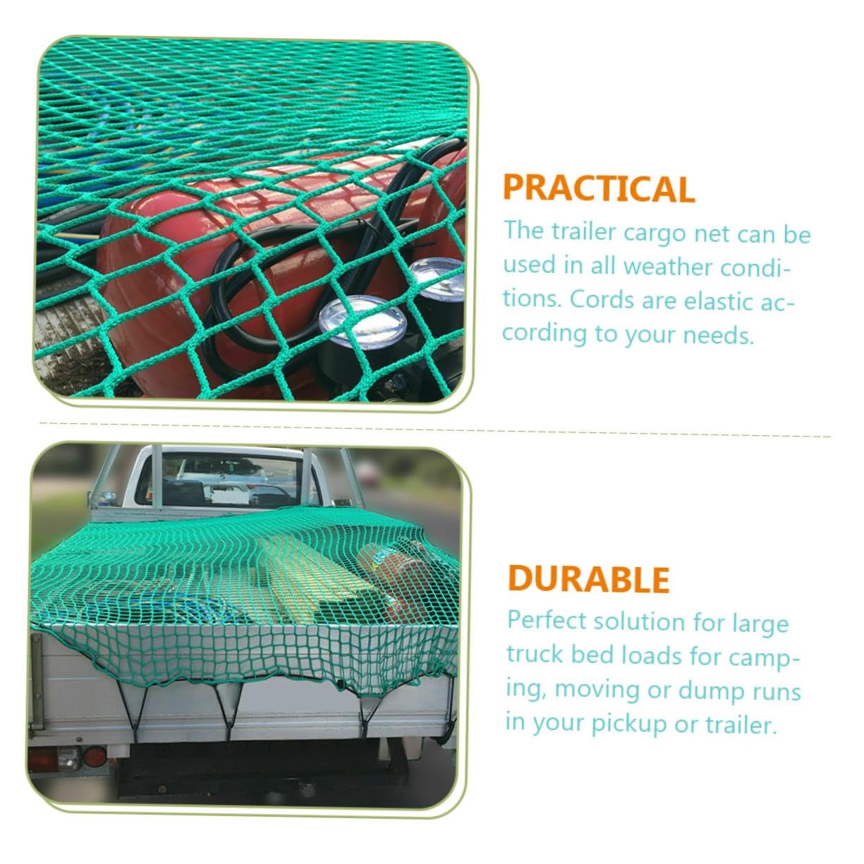 Rete Cargo in Nylon Resistente per Pick-up e Rimorchio con Corde Elastiche e Ganci per Copertura Estensibile e Sicura del Carico