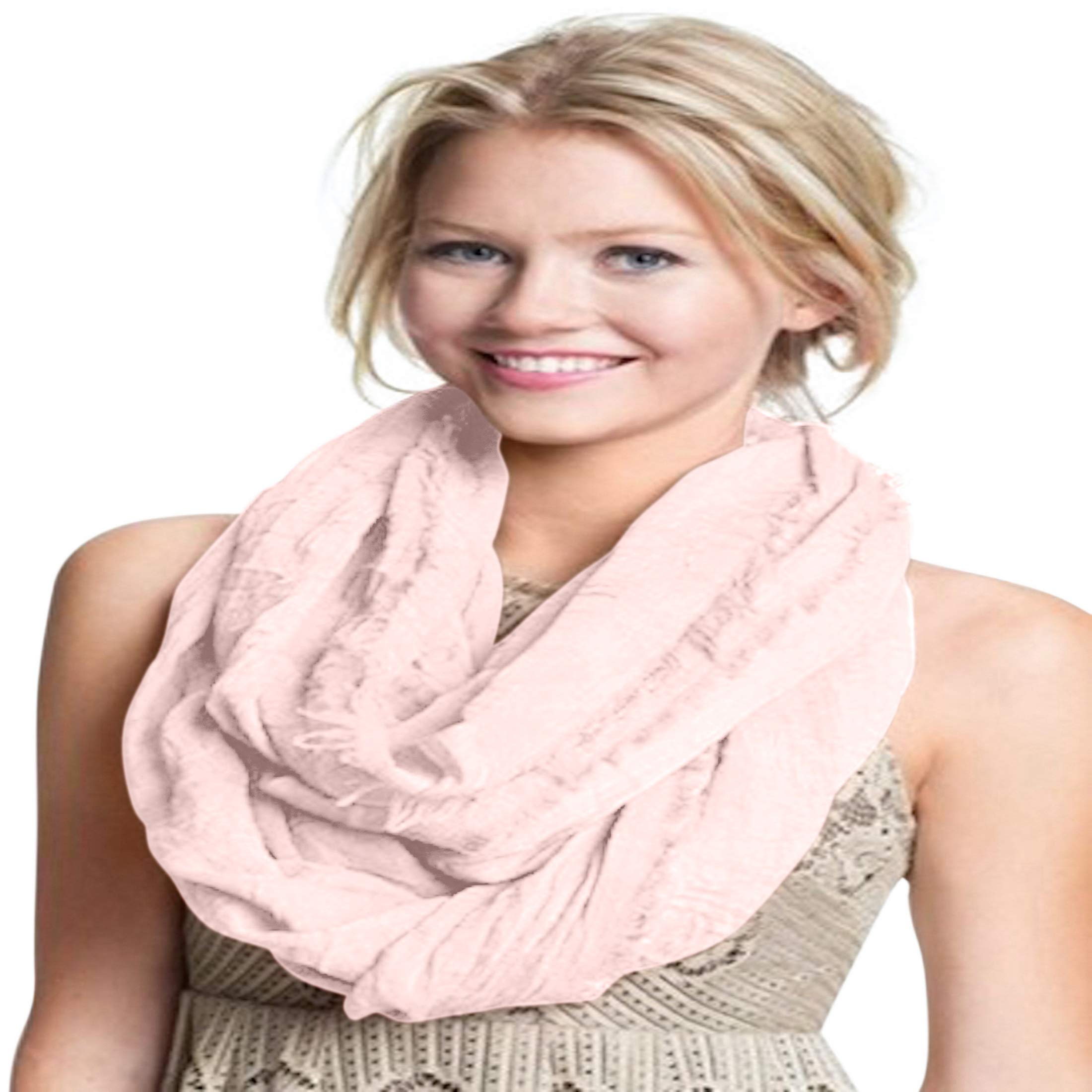 Cj Apparel Women's Baby Pink Nepalese Mobius Infinity Scarf Seconds Snood Cowl Circular Tube Round Shawl Pashmina