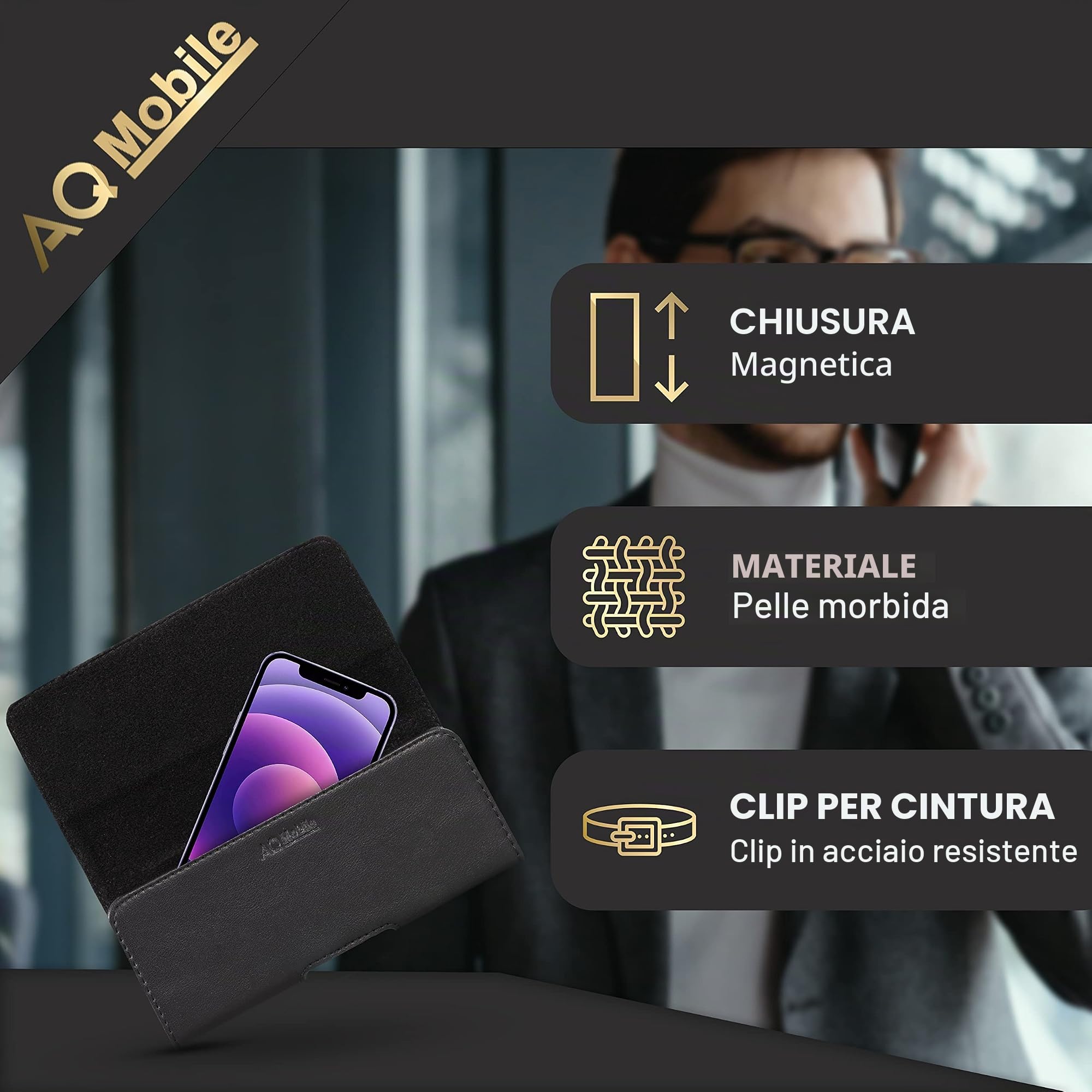 Custodia per Apple iPhone 16 Pro Max I iPhone 16 Plus, pelle, clip per cintura, chiusura magnetica