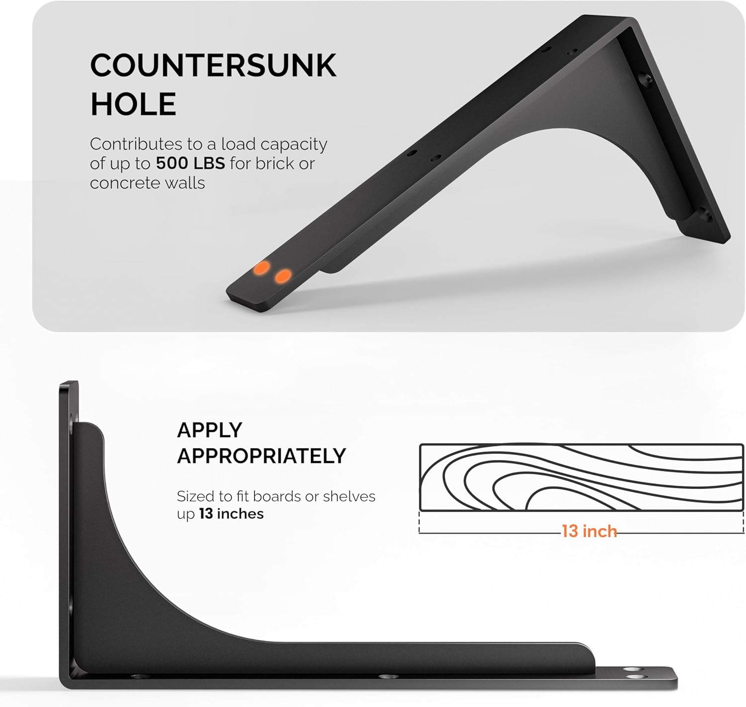 BATODA 12" x 6" L Bracket with Beam - Shelf Brackets Black 300 Lbs Capacity - Heavy Duty Shelving Brackets for Floating Shelves - Wall Mounted Support for DIY – Mounting Hardware Included (Pack 4)